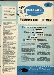 Vintage Paragon swimming pool equipment catalog page listing diving boards, ladders, lights, and filters.